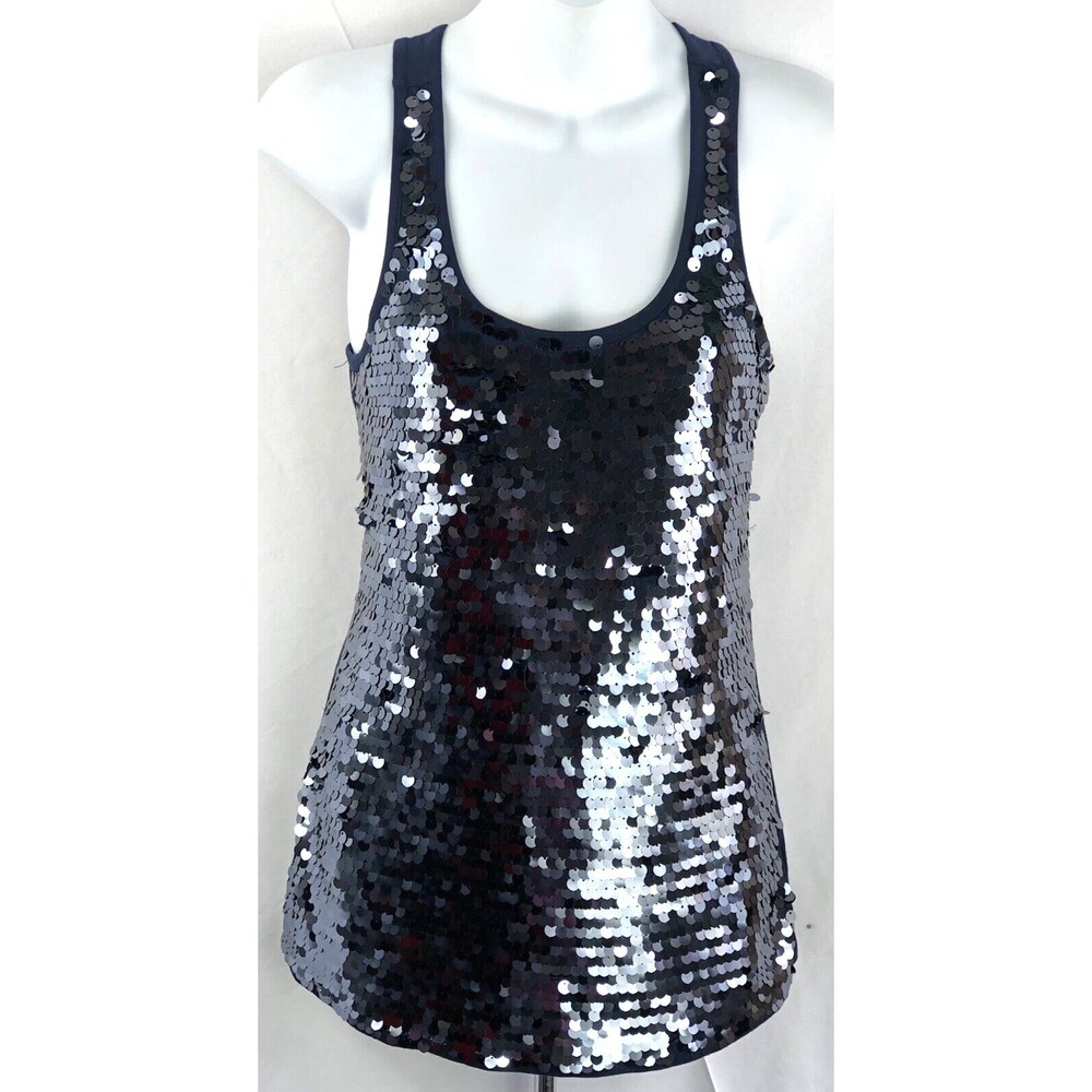 INC Tank Top S Blue Sequin ScoopNeck Sleeveless Club Disco Ball Y2K Party Bling